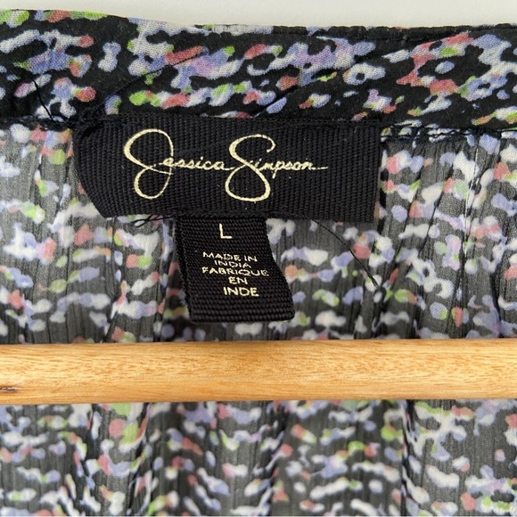 JESSICA SIMPSON MULTI COLOURED SHEER TOP/BLOUSE WITH LACE UP FRONT, SIZE LARGE - Picture 9 of 9